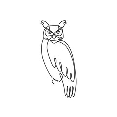 Drawing a continuous line. Owl on white isolated background
