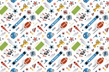 American football abstract background in 80s memphis style. Seamless memphis pattern for posers and banners. Vector illustration