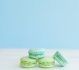 Cake macaron or macaroon from above, colorful almond cookies, pastel colors.
