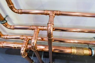Copper pipelines. Modern heating system