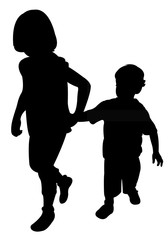 children hand-in-hand silhouette vector