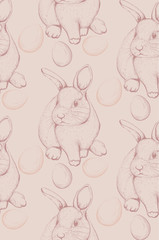 Bunny rabbit pattern Vector lineart. Cute spring card. Easter rabbit holiday textures