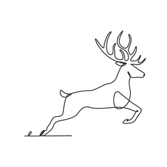 Drawing a continuous line. Deer on white isolated background