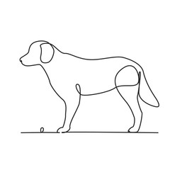Drawing a continuous line. Dog on white isolated background
