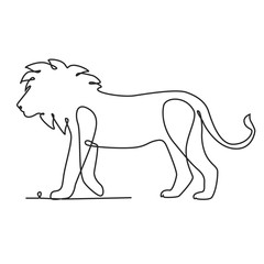 Drawing a continuous line. Lion on white isolated background