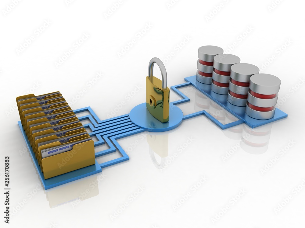 Poster yellow folder and lock. data security concept. 3d rendering