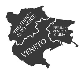 Trentino - Alto Adige - Veneto - Friuli - Venezia - Giulia region map Italy