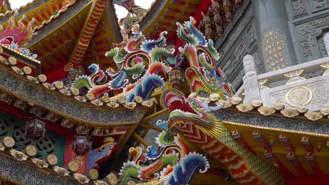 day time taipei city old temple top decoration panorama 4k taiwan