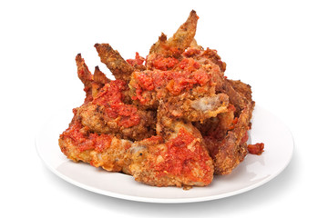spicy buffalo chicken wings with tomato sauce