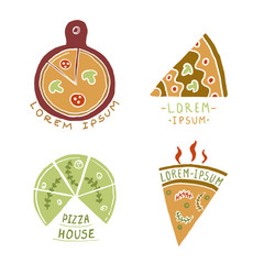 Pizza logotypes set, hand drawn doodle style