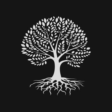 Tree silhouette with root , logo design template