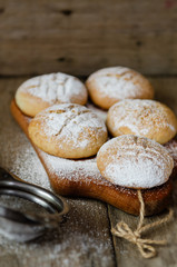 Homemade cookies on wooden table, copy space. Healthy foods.