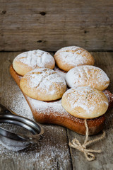 Homemade cookies on wooden table, copy space. Healthy foods.
