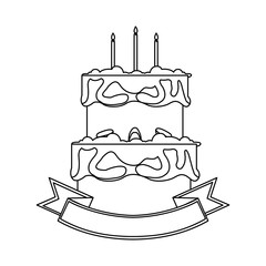 sweet cake birthday with ribbon frame