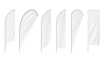 Advertisement realistic blank beach white flags, vector set