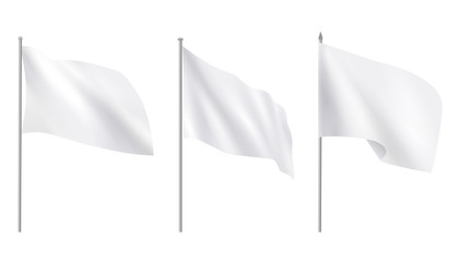 Realistic white advertising textile flags, various clean empty white mockup