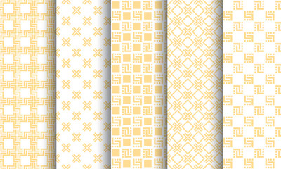 Set of different seamless patterns, white and golden texture