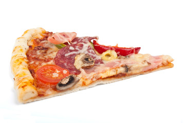   Slice of Pepperoni and Vegetable Pizza  isolated on white 