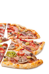  Slices of Pepperoni and Vegetable Pizza  isolated on white 