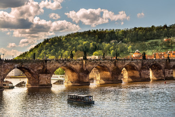 Charles bridge arch. Bridge across Vltava in Prague. Czech republic. European medieval architecture.