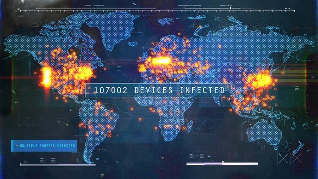 Global computer infection, virus spreading in multiple countries, hacked devices. Countdown of infected computers and devices - Powered by Adobe