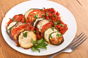 baked vegetables with tomato sauce