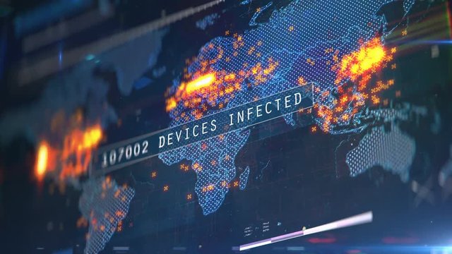 Computer virus infecting gadgets around the globe, massive hacking attack. Countdown of infected computers and devices