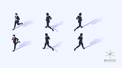3d Running Business People. Conceptual Isometric Illustration. Dimetric Video Game Ready Projection.