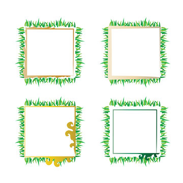 four borders set with green grass vector - isolated on white