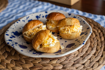 small sandwiches with scrambled eggs