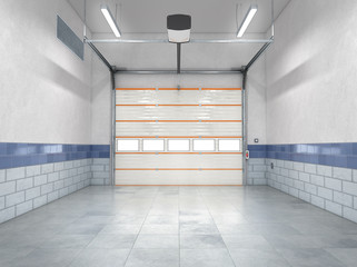 Garage with rolling gate. 3d illustration
