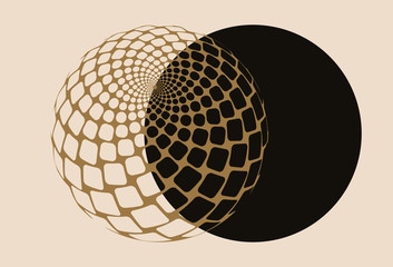 graphic eclipse with square swirl pattern sphere gold black