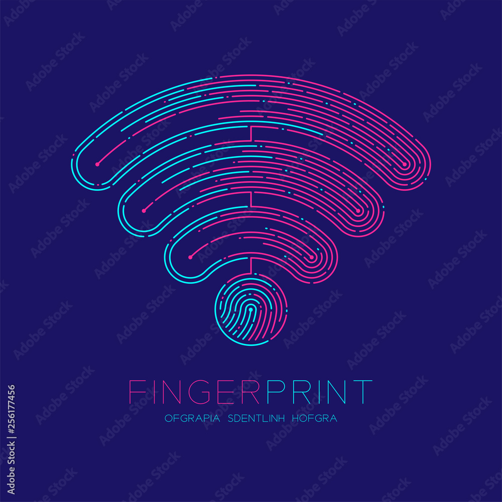 Poster wifi symbol pattern fingerprint logo icon dash line, internet wireless connect concept, editable str