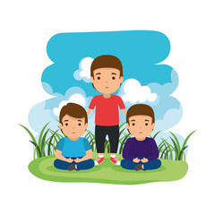 father with sons in the camp