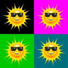 happy smiling sun with sun glasses set