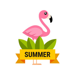cartoon flamingo vector label