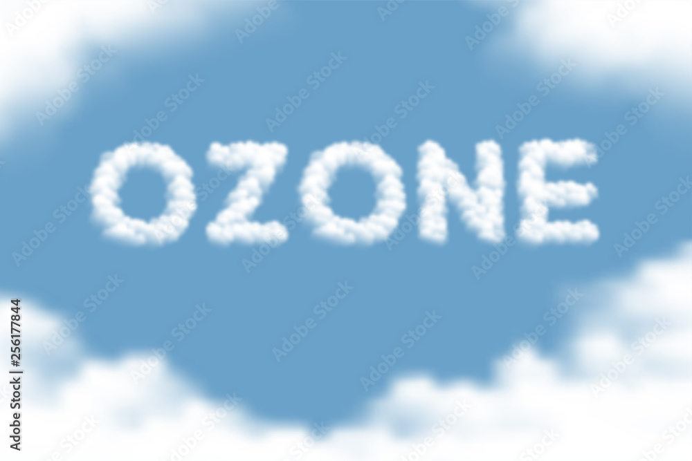 Poster ozone text cloud or smoke pattern design illustration isolated float on blue sky gradients backgroun