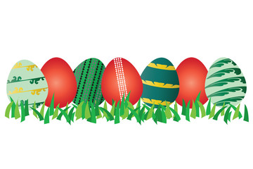 set of Easter eggs vector on green grass isolated on white background