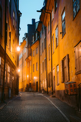 Fototapeta na wymiar Stockholm's Gamla Stan old town district at night, Sweden