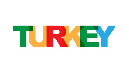 Turkey, phrase overlap color no transparency. Concept of simple text for typography poster, sticker design, apparel print, greeting card or postcard. Graphic slogan isolated on white background.