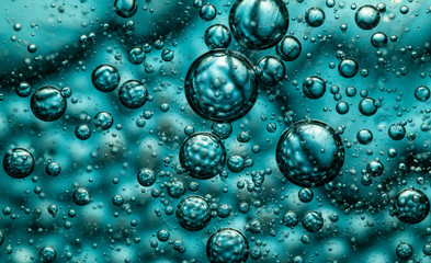 macro oil and water with bright background and turquoise color