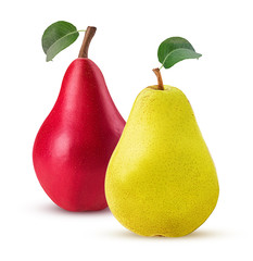 Fresh red and yellow pears with leaf