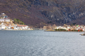 Fototapeta premium Norway. The village on the shore of the Sognefjord fjord