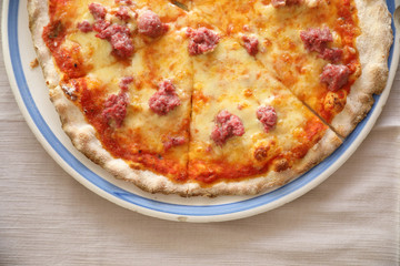 Homemade Pizza with italian sausage , Italian food