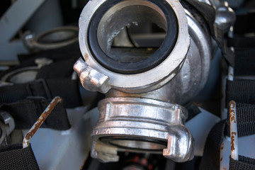 fire water collector and fire adapters located in the mountings in a fire vehicle compartment. Adapter device for fire service with running water.