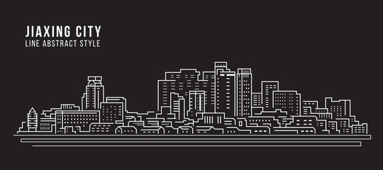 Cityscape Building Line art Vector Illustration design -  Jiaxing city