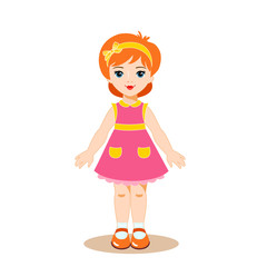 Funny little paper doll, girl. Cartoon vector illustration