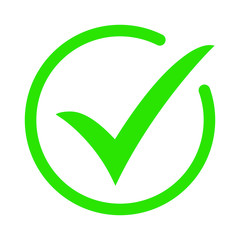 Green tick icon vector symbol, checkmark isolated on white background