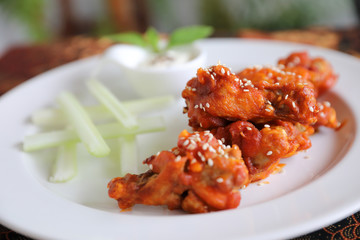 buffalo wings , Fried chicken with hot and spicy sauce