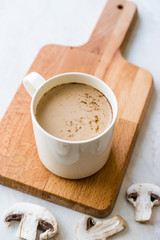Mushroom Latte Coffee with Milk and Espresso on Wooden Board Ready to Drink.